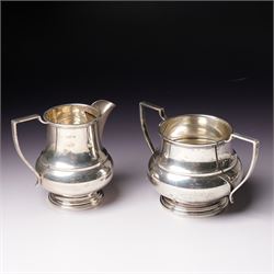 Silver baluster cream jug and matching two handled sugar bowl Birmingham 1928 Maker s mark K & L