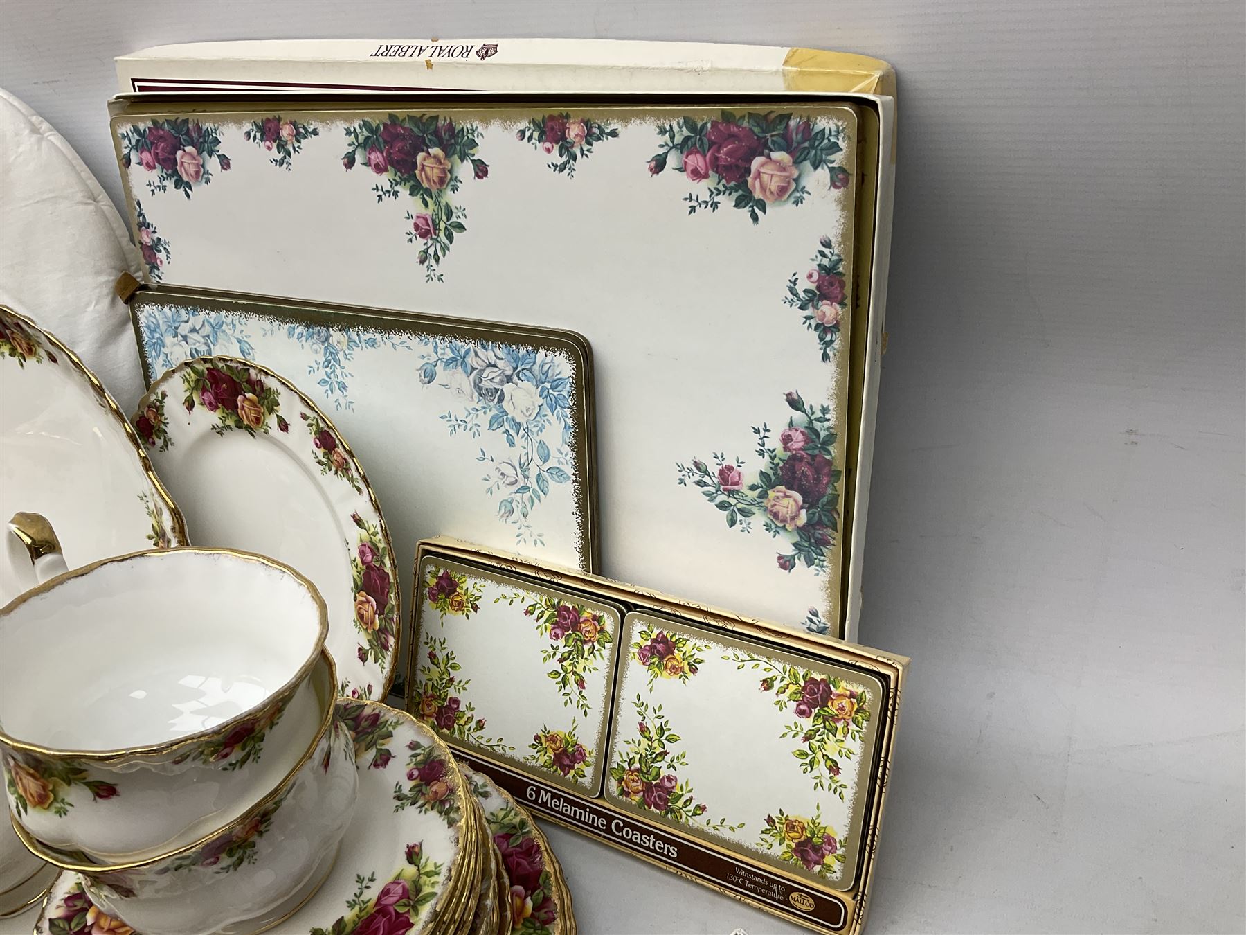 Royal Albert Old Country Roses pattern tea and part dinner service, to include teapot, two open sucriers, two jugs, thirteen cups and saucers, sixteen dessert plates, two cake plates, twelve dinner plates, sauce boat and saucer, etc (approx 114) 