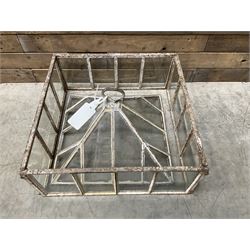 Victorian painted iron framed square garden cloche lantern, with associated sides (larger than the top piece), no fittings