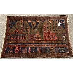  Old Baluchi blue ground rug with city scape field, 113cm x 79cm mao1607  