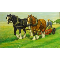  Shire Horses Ploughing the Fields, two oils on board signed and dated 1976/8 by B Blackburn 59cm x 90cm & 42cm x 67cm (2)  