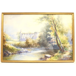 William Joseph Boyes (British 1871-1919): The Wharfe at Bolton Abbey, watercolour signed 35cm x 53cm