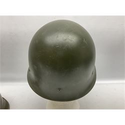 1950s French Algerian War steel helmet with liner; indistinctly marked 'S.I.A. LE EANS(?) 71R'