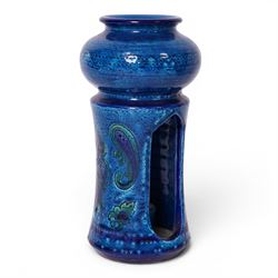 Mid-century Aldo Londi for Bitossi blue pottery, candle holder, H26cm