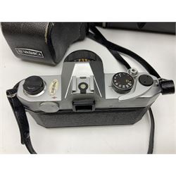 Yashica-A camera body, serial no. A4080073, with 'Yashikor 1:3.5 f=80mm' lens, serial no. 209272 and 'Yashikor 1:3.5f=80mm' lens, serial no 22942, together with Yashica TL-Electro camera body, serial no. 5054162 with 'Yashinon-DS 50mm 1:1.9  40056038