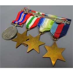  WW2 medal group of four comprising, War Medal, Italy Star, Atlantic Star and 1939-1945 Star, mounted on medal bar  