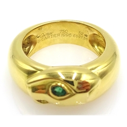  Cartier 18ct yellow gold Panthere ring with Tsavorite eye stamped Cartier 750 52 CARTIER 1996 E09156 with original box  