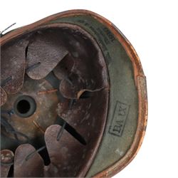 WWI Prussian 22nd regiment Ersatz Felt Pickelhaube, the grey felt skull with steel spike finial, 22 helmet plate and leather chin strap, one side with a black cockade, the other black and red,  the inner back brim stencilled BA 1X Wm Kleddinghaus & C, Elberfeld, 1916, H24cm