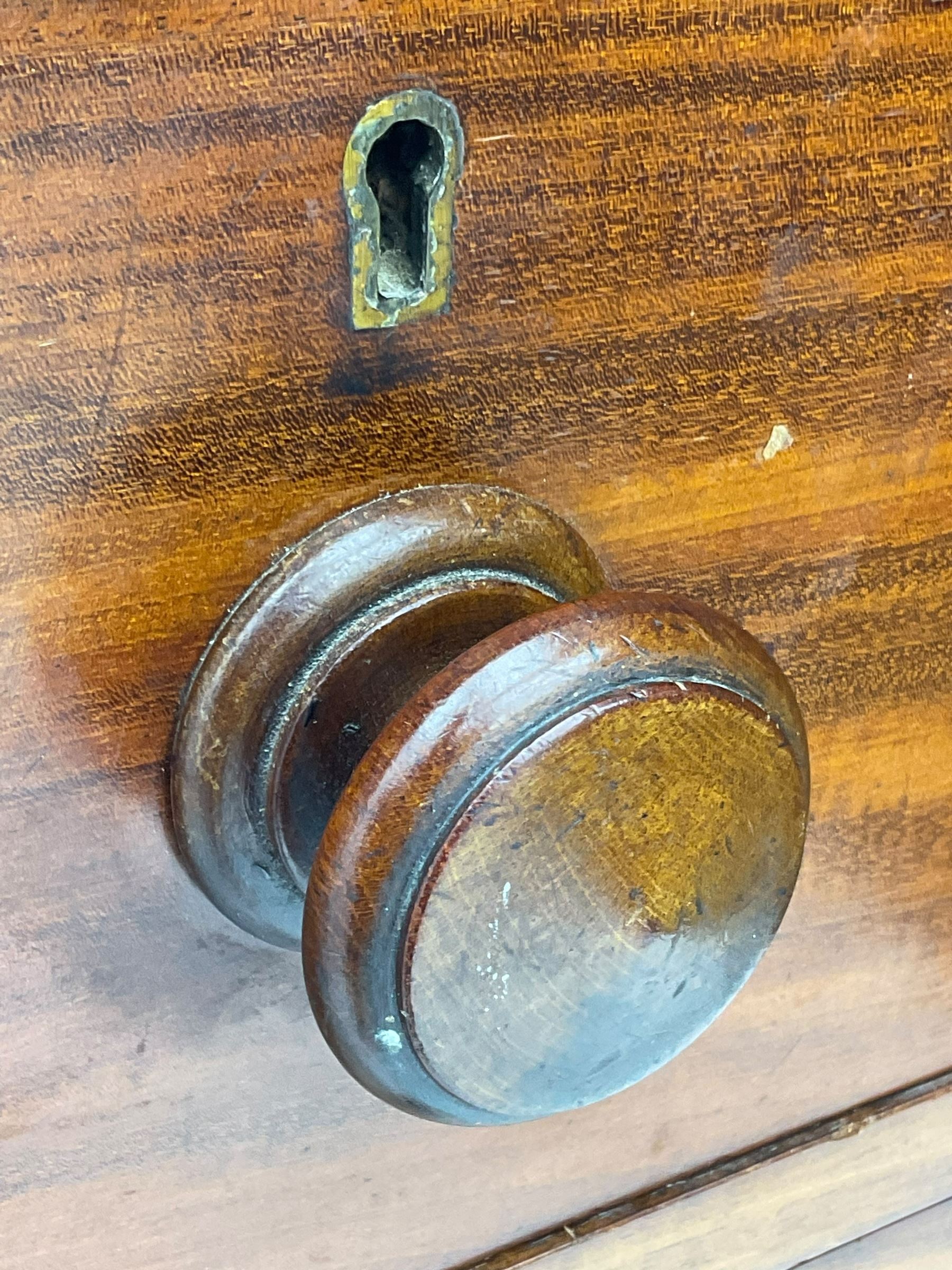 19th century mahogany and pine chest, moulded rectangular top over two short and three long drawers, on shaped apron with bracket feet