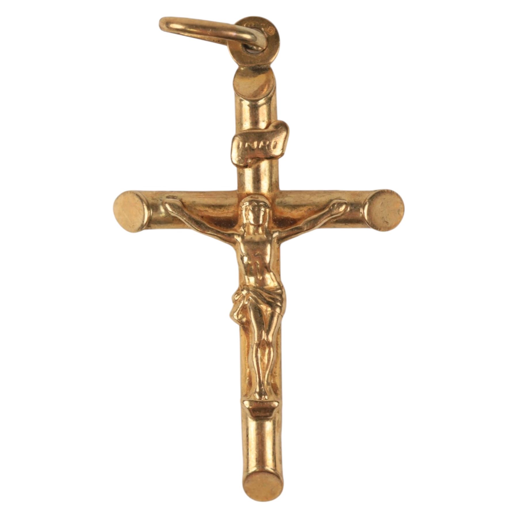 9ct gold jewellery, including stone set ring, locket and crucifix pendant, all stamped or hallmarked