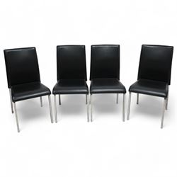 White finish and chrome rectangular dining table (160cm x 75cm, H75cm); and four faux leather chairs