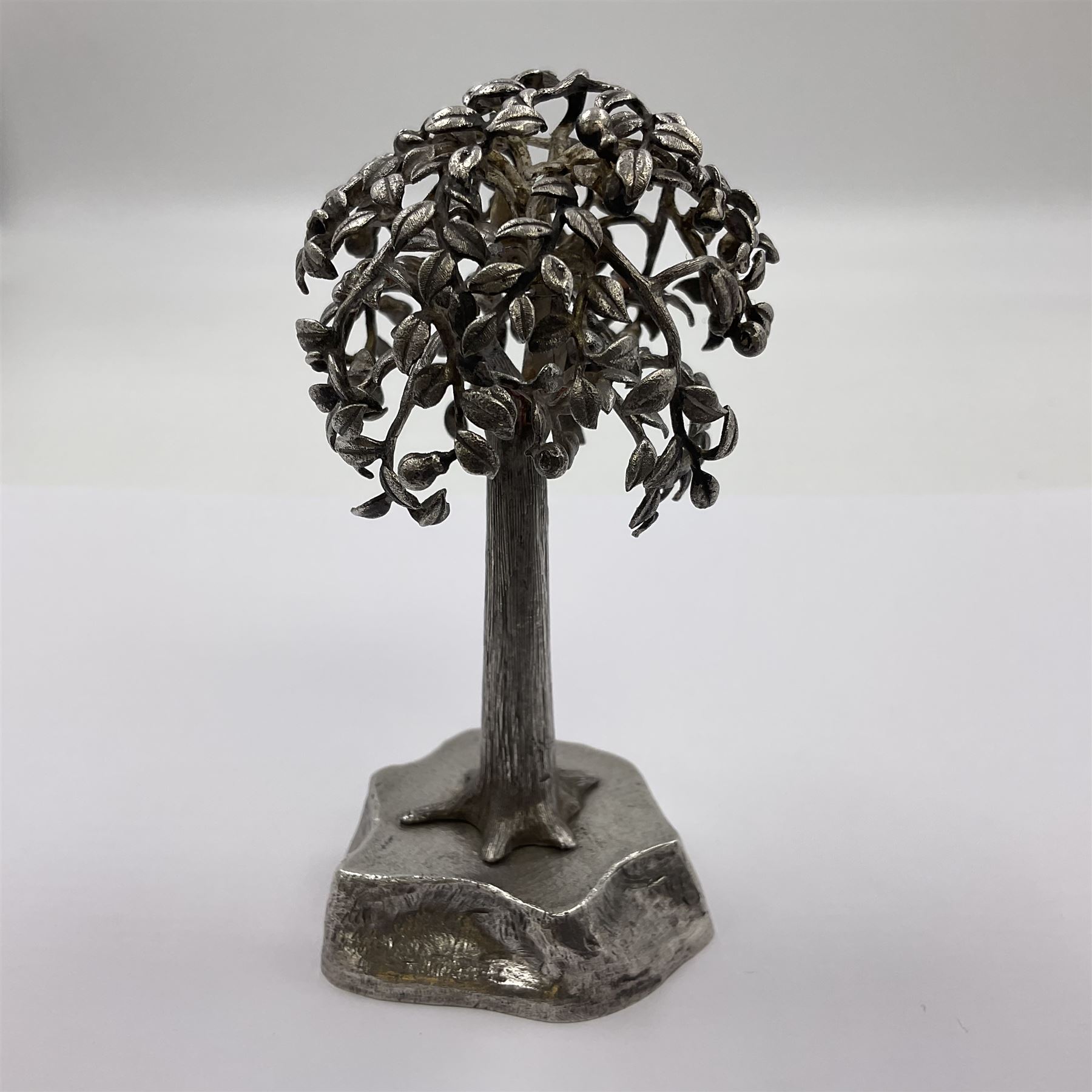 Modern silver and silver-gilt model of a partridge in a pear tree, hallmarked London 1979, maker's mark RFE, H9.5cm