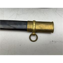 Replica Confederate States Army officer's sword, with brass pommel, black leather hand grip, the 85cm single edged blade marked CSA, in a metal and brass scabbard, L106cm