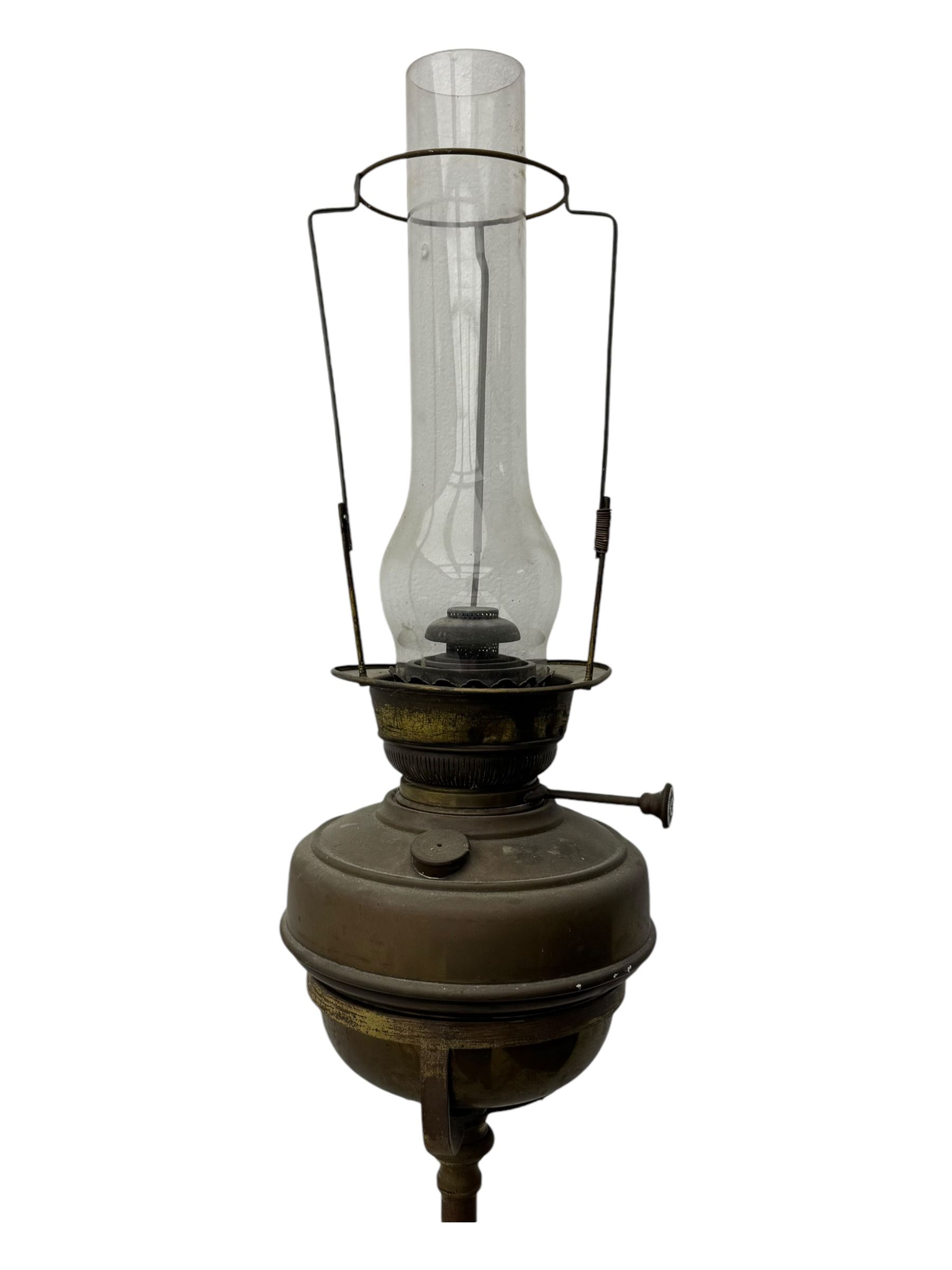19th century brass floor standing oil lamp 