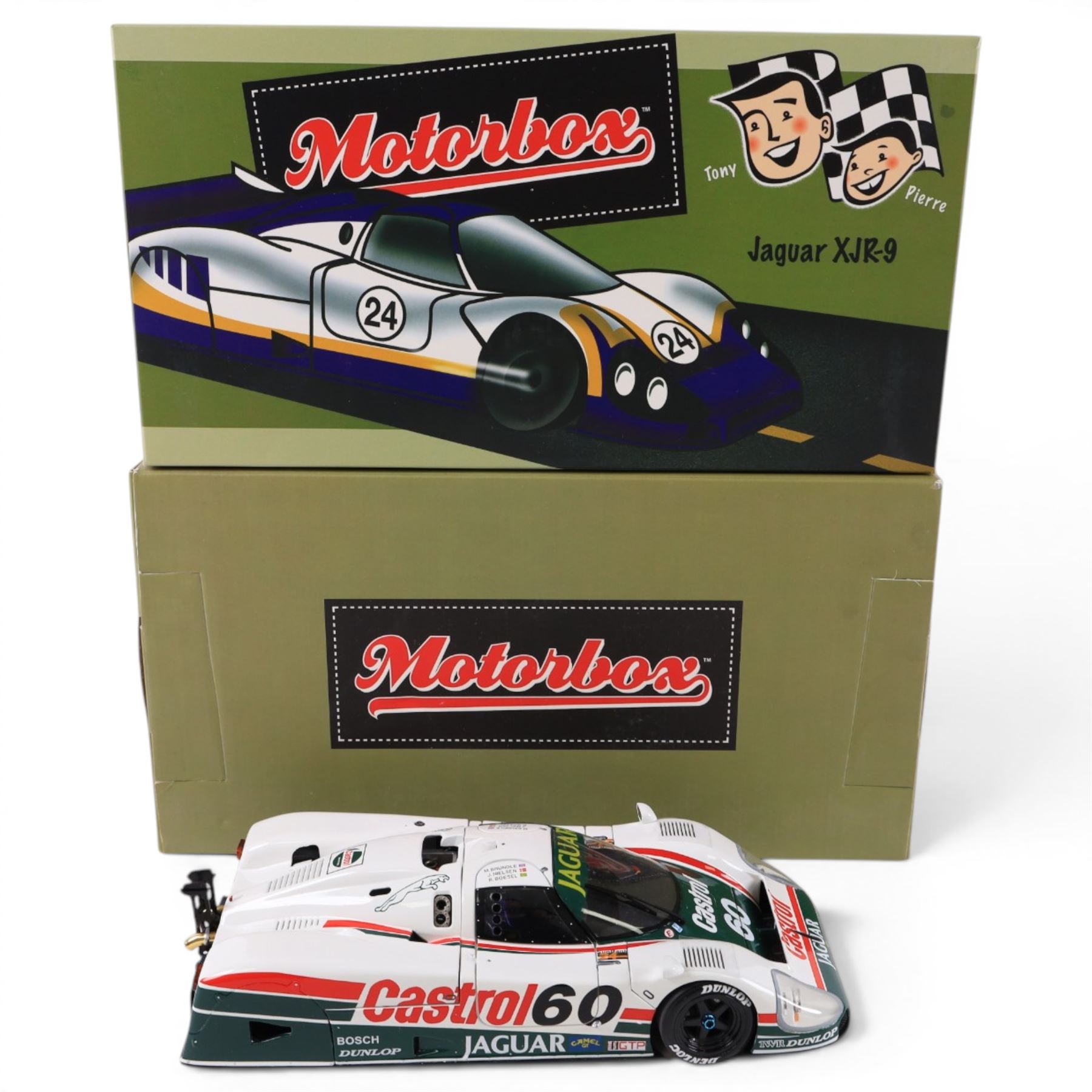 Motorbox Exoto Jaguar XJR-9 IMSA, in white, green and red Castrol livery #60, boxed