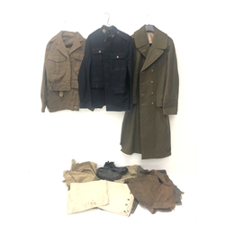  Royal Marine National Service uniform, incl serge tunic and trousers, khaki tropical and plain shirts, drill tunic, battledress blouse and trousers, greatcoat, poncho, hammock blanket and boots etc  
