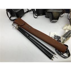 Quantity of Cameras , Lenses and Table Top Viewer- To be assessed 
Collection of cameras, lenses and photography equipment, to include Praktica EE2, Kowa SE, Kodak 66 model II, Inovar, lens Carl Zeiss Jena DDR Flektogon 2.4/35, lens Pentacon Electric f/2.8 135mm, Sunpak auto 2020, tripod  etc, together with a pair of Mark Scheffel 10x50 field binoculars.  