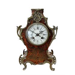 French- late 19th century 8-day Boulle mantle clock with rococo brass mounts, enamel dial ...