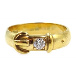  Gold single stone diamond set buckle ring, stamped 18ct   
