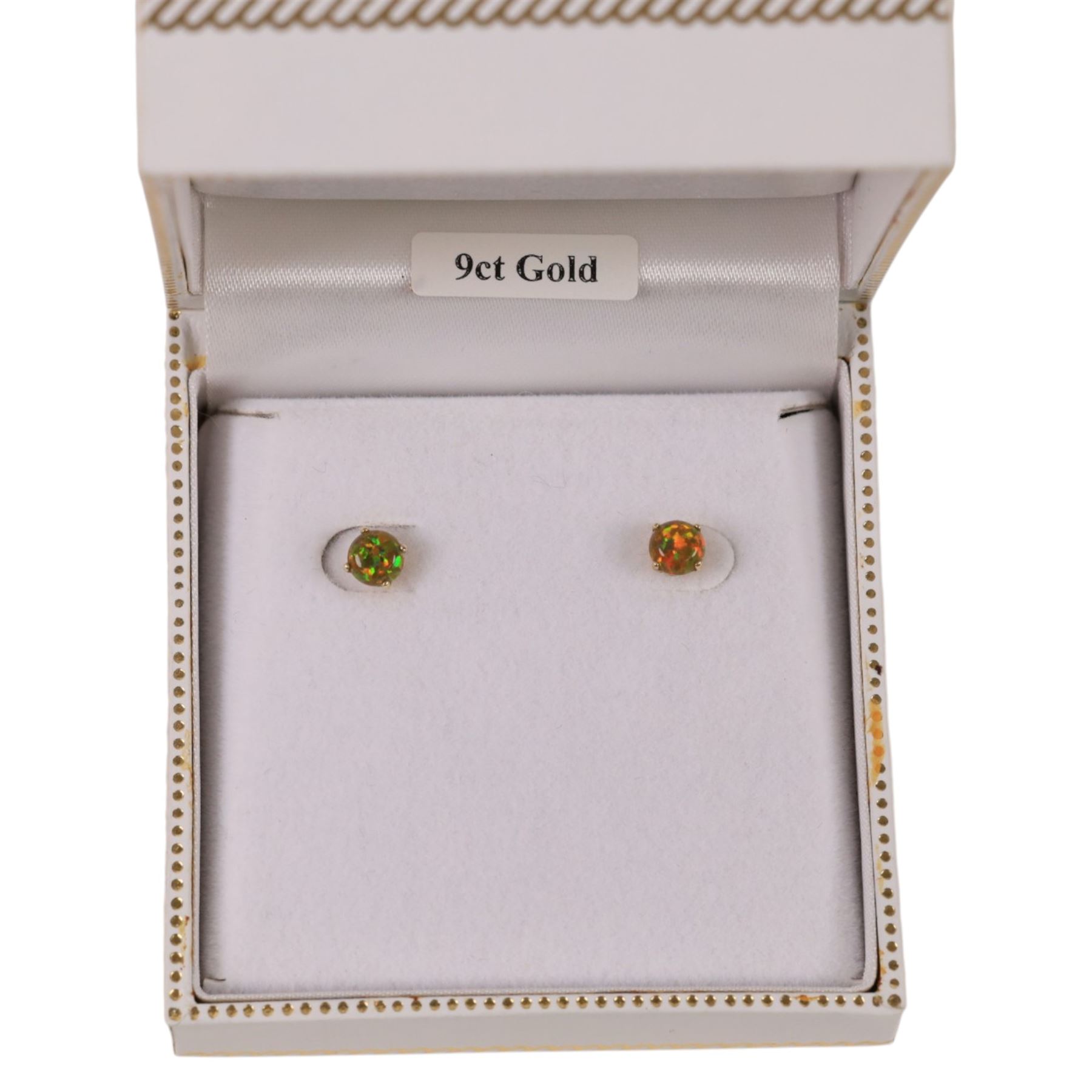 Pair of 9ct gold opal stud earrings, boxed