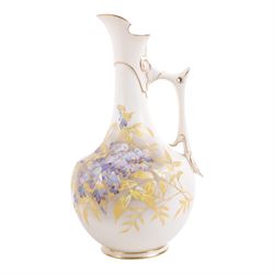 Royal Worcester blush ivory pitcher ewer jug, decorated with wisteria, puce mark to base a...