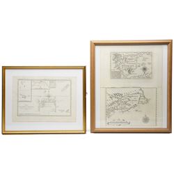 Rigobert Bonne (French 1727-1795): 'Isles de la Reine Charlotte', 18th century engraved map of the Queen Charlotte Islands (Haida Gwaii), engraved by Jean André c.1787, 29cm x 41cm; together with William Alexander (British 1567-1640): 'New Englande New Scotlande', later impression of the 1625 engraved map of New England and Nova Scotia, the first printed map to name Cape Cod, and John Mason (British c.1586-1635): 'Newfound Land', later impression of the 17th century engraved map of Newfoundland, Canada 52cm x 40cm (3) (framed as two)