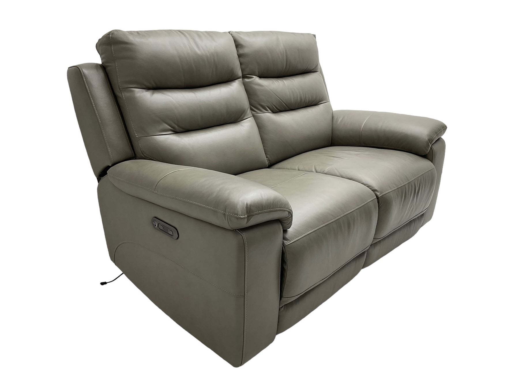 Violino - 'Atlanta' three-seat electric reclining sofa (W200cm, H100cm, D89cm); matching two-seat electric reclining sofa (W158cm); and matching electric reclining armchair (W100cm); upholstered in grey leather