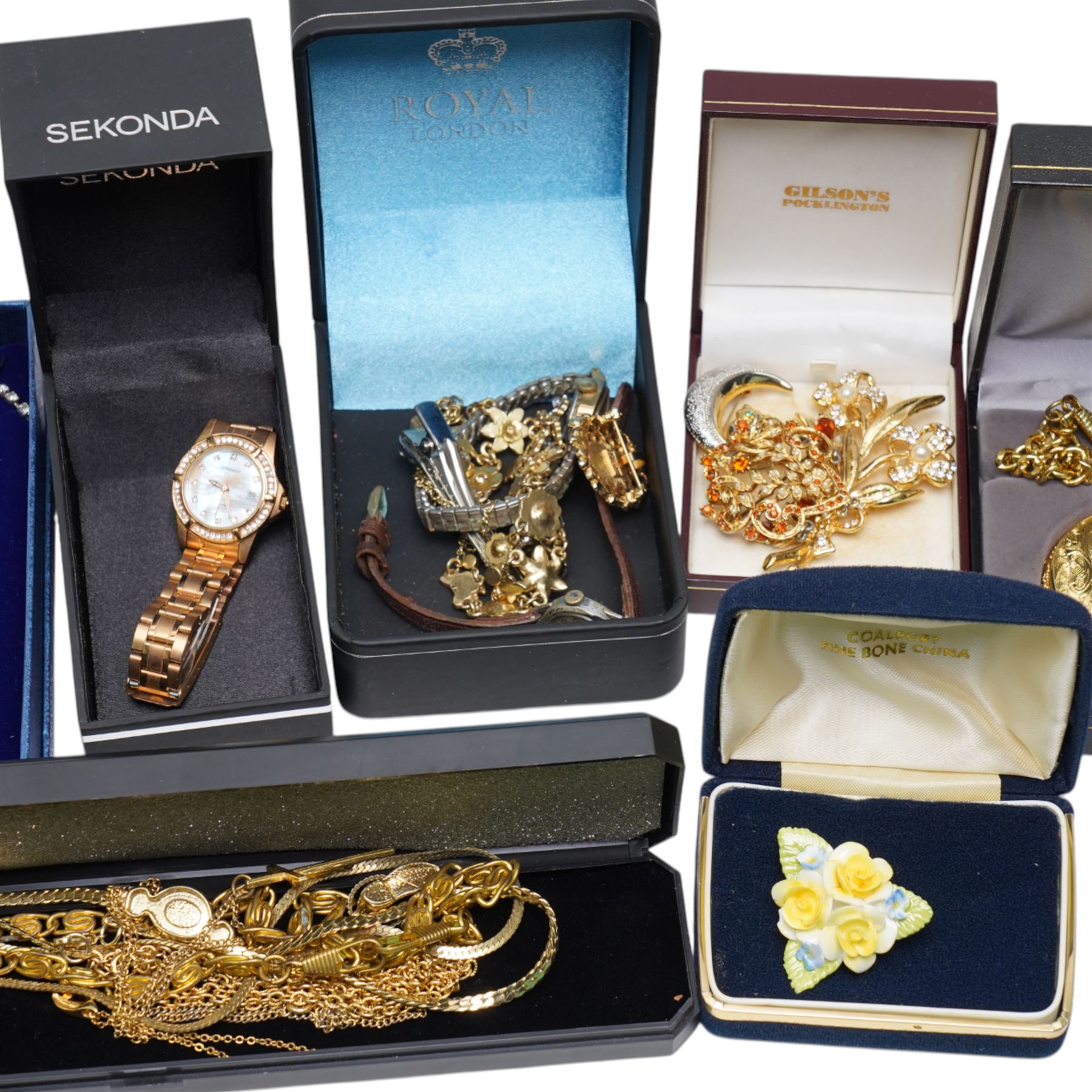 Silver fusee lever pocket watch, silver bangle and pair of silver garnet stud earrings, a large collection of costume jewellery and watches and a George VI Special Constabulary Faithful Service medal to John Dixon