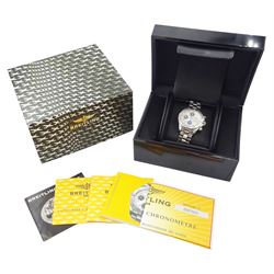 Breitling Superocean gentleman's automatic chronograph wristwatch, Ref. A133340, silvered dial with blue subsidiary seconds dials, on original stainless steel bracelet, with fold-over clasp, boxed with additional links and warranty card dated 2009