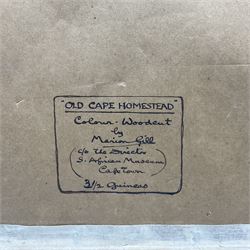 Marion Gill (British 1879-1959): 'Old Cape Homestead', woodblock print signed with monogram, titled verso 25cm x 28cm