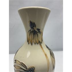 Moorcroft Cornflower pattern vase with fluted rim, by Anji Davenport, with impressed and printed mark beneath 