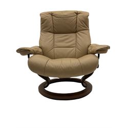 Ekornes Stressless Cream Leather Reclining Chair with Matching Footstool