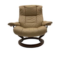 Ekornes Stressless Cream Leather Reclining Chair with Matching Footstool