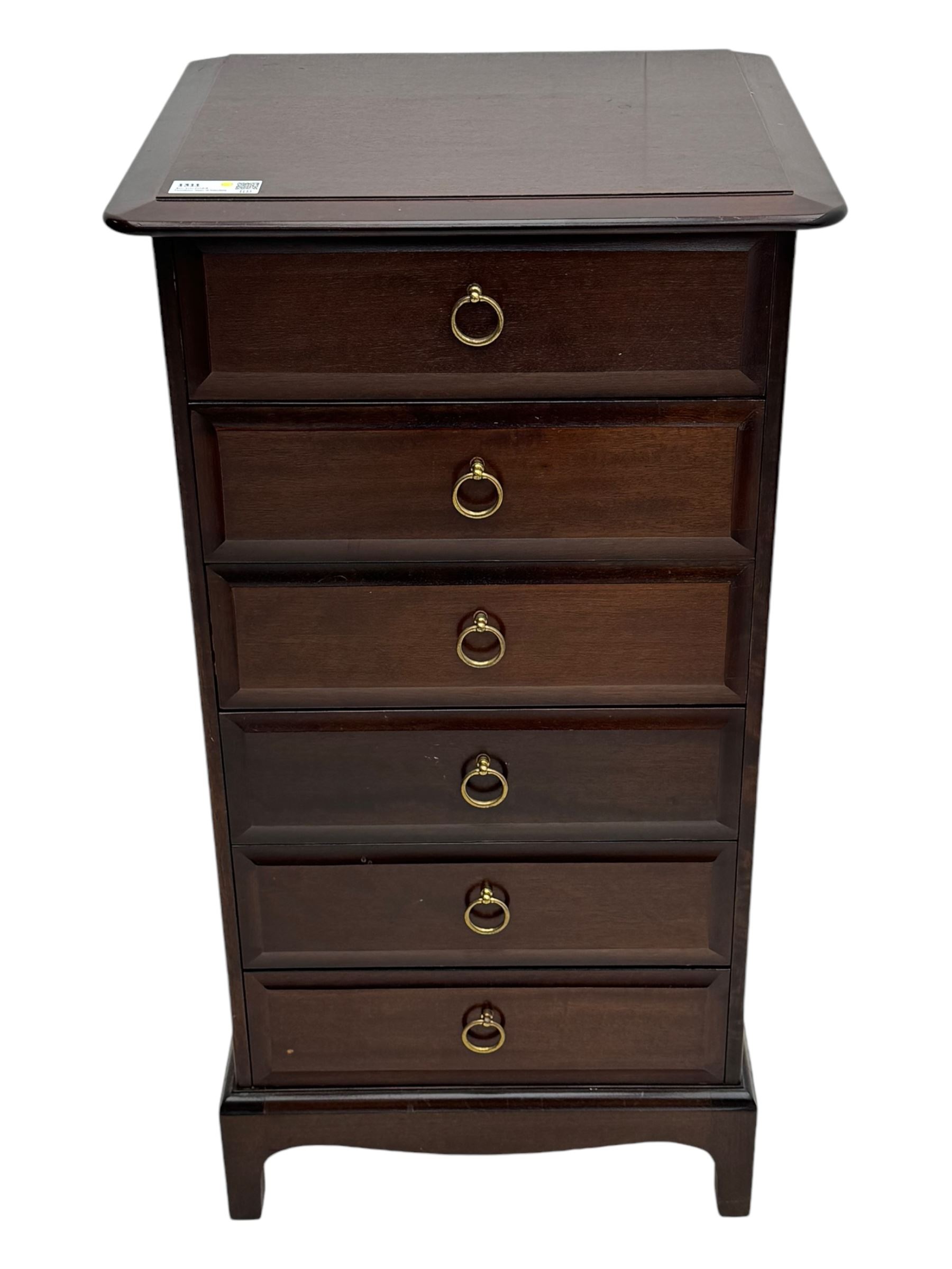 Stag Minstrel - narrow mahogany pedestal chest, fitted with six drawers