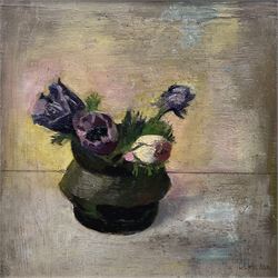 James Neal (Northern British 1918-2011): 'Anemones', oil on board signed, titled verso 19cm x 19cm