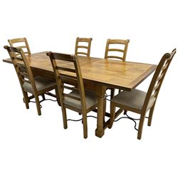 Barker & Stonehouse - rectangular flagstone dining table and a set of six ladder back dining chairs 