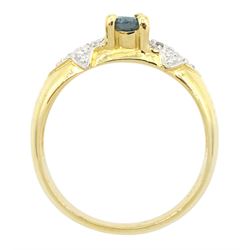 18ct gold single stone oval cut alexandrite ring, with diamond set shoulders, hallmarked, alexandrite approx 0.40 carat