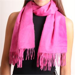 Hermès - fuchsia pink cashmere scarf, with fringed ends and woven Hermès Paris label, made...