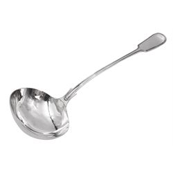 Late Victorian silver Fiddle thread pattern soup ladle, hallmarked Mappin & Webb Ltd, Sheffield 1898, 9.60 ozt (298.6 grams)