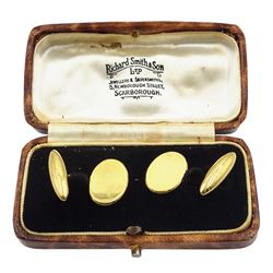 Pair of early 20th century 18ct gold cufflinks, stamped 18, retailed by Richard Smith & Son Ltd, Scarborough, cased