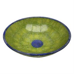Serpentine and lapis lazuli mosaic bowl, D21cm, H8cm