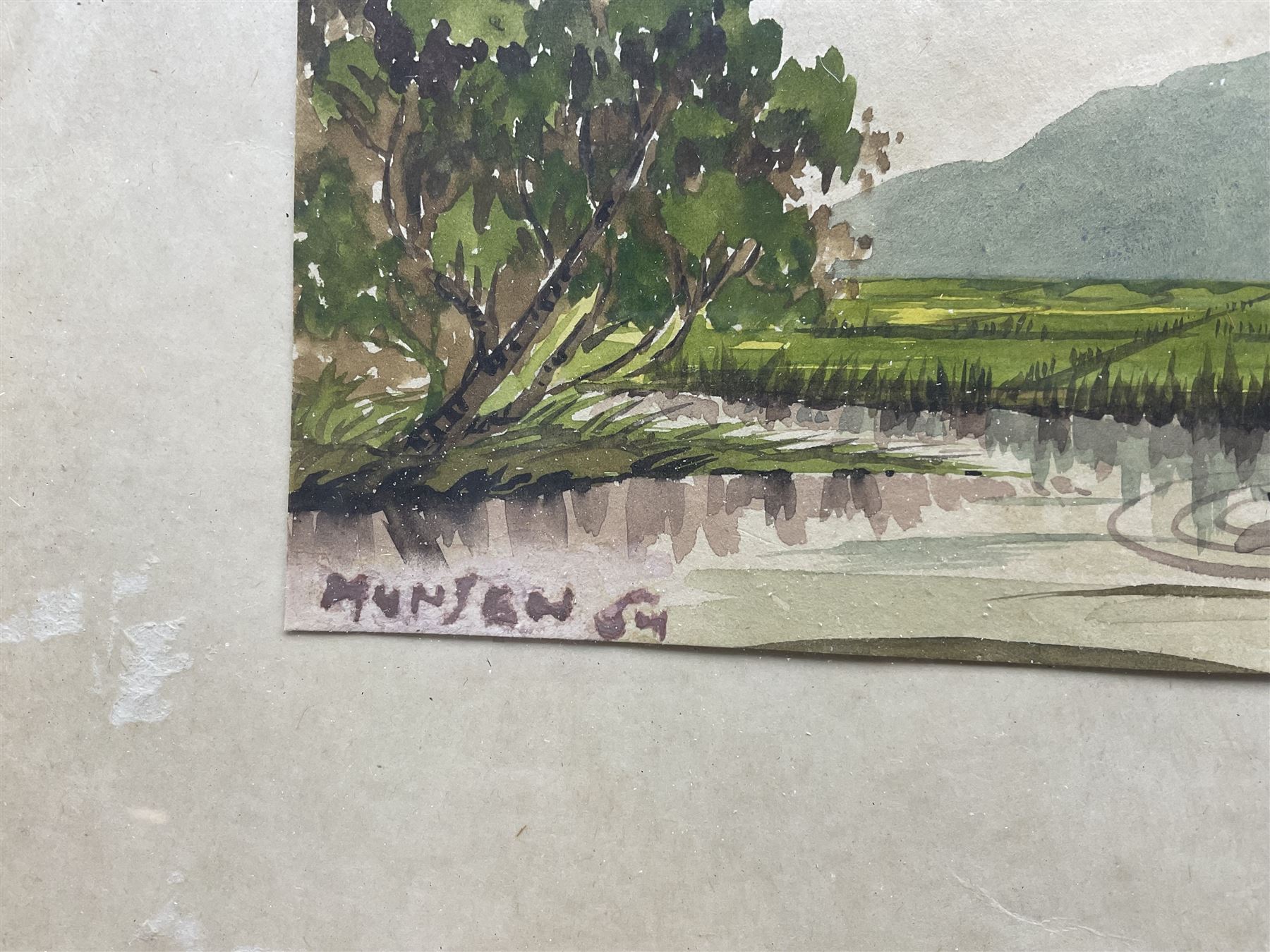 Yong Mun Sen (Malaysian 1896-1962): Coastal and Landscape Scenes with Houses, pair watercolours signed and indistinctly dated, 18.5cm x 27cm (2)