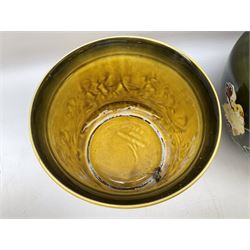 Wedgwood majolica comport, moulded with basket weave and foliage decoration, together with Imperial & Bonn and Sylvac jardinières, sylvac H18cm