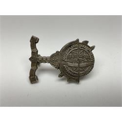 Popski's Private Army sterling silver cap badge; and two silver sweetheart brooches for Highland Light Infantry as a rifle and silver gilt Glengarry badge and Army Service Corps with blue enamel; and another silver badge (4)