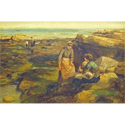  Robert Jobling (Staithes Group 1841-1923): Girls on the Rocks, oil on canvas signed 30cm x 45cm  