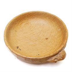 Mouseman - adzed oak nut bowl, or circular form, carved with mouse signature, by the works...