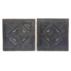 Pair of 18th century, Gloucestershire, oak panels, with carved lozenge centre bordered by foliate motifs, H34cm 