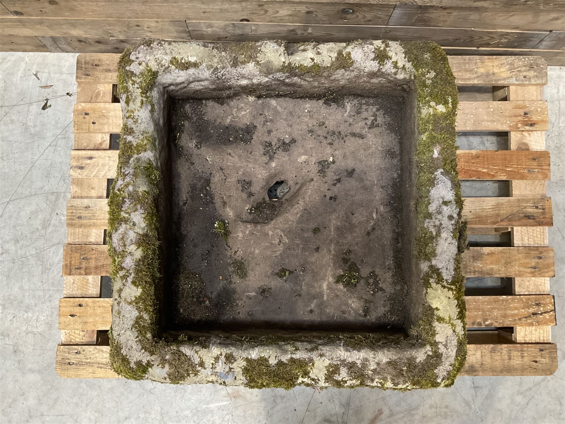 Large 19th century square weathered stone trough 