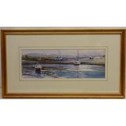  'Bright Water Topsham', watercolour signed by Ray Balkwill (British 1948-), titled verso 13cm x 37.5cm   