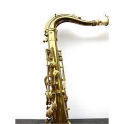 Brass tenor saxophone by Adolphe SAX, 84 Rue Myrha, Paris,  No.938 serial number 12097, H75cm excluding crook; in hard carrying case bearing plaque for Henri Selmer